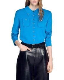 Jessica Wool Blend Shirt Collar Cardigan at Bloomingdales