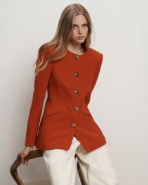 Jessup Tailored Collarless Jacket in Carnelian Red at Veronica Beard