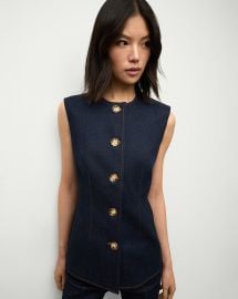 Jessup Tailored Denim Vest in Dark Denim at Veronica Beard