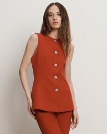 Jessup Tailored Sleeveless Vest in Carnelian Red at Veronica Beard