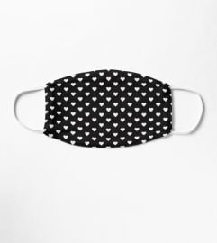 Jet Black and White Heart Pattern Mask at Redbubble