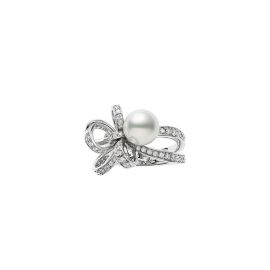 Jeux de Rubans Akoya Cultured Pearl and Diamond Ring - 18K WG at Mikimoto