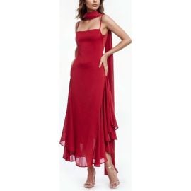 Jewel Badgley Mischka Asymmetri Chiffon Slipdress with Scarf at Nordstrom
