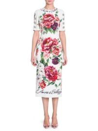 Jewel Button Peony Print Cady Dress Dolce Gabbana at Saks Fifth Avenue