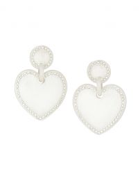 Jeweled-Stitched White Heart Drop Earrings at Saks Fifth Avenue