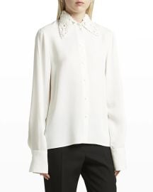 Jil Sander Embroidered Collar Button-Down Fluid Shirt at Neiman Marcus