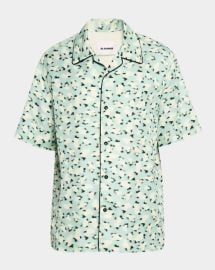 Jil Sander Mens Boxy Fit Blurred Floral Bowling Shirt at Neiman Marcus