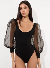 Jillianne Scoop Neck Puff Sleeve Bodysuit In Black Alice Olivia at Alice + Olivia