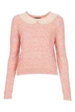 Jills pink sweater with lace collar on TCD at Topshop