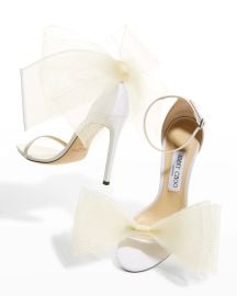 Jimmy Choo Aveline Tulle Bow Ankle-Strap Sandals at Neiman Marcus