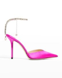 Jimmy Choo Saeda 100mm Satin Crystal Ankle-Strap Pumps at Neiman Marcus