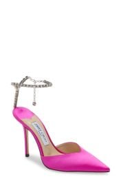 Jimmy Choo Saeda Crystal Ankle Strap Pointed Toe Pump in Fuchsia Size 4.5Us at Nordstrom