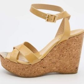 Jimmy Choo Shoes Jimmy Choo Beige Patent Leather Papyrus Cork Platform Size 65 Poshmark at Poshmark