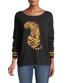 Joan Vass Boat-Neck Long-Sleeve Sequin-Striped Tiger-Intarsia Sweater at Neiman Marcus