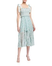 Jocelyn Smocked Midi Dress with Bow Straps at Neiman Marcus