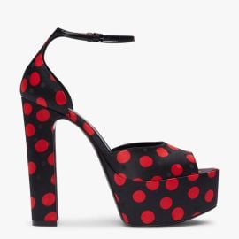 Jodie Platform Sandal On 95Mm Heel In Black Duchesse Satin With Red Spots Larizia at Larizia