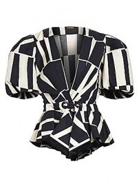 Johanna Ortiz - Mastermind Two-Tone Print Puff-Sleeve Wrap Handkerchief Peplum Top at Saks Fifth Avenue