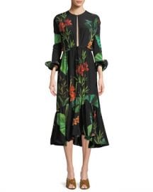 Johanna Ortiz Namibia Long-Sleeves Keyhole Silk Midi Dress at Neiman Marcus