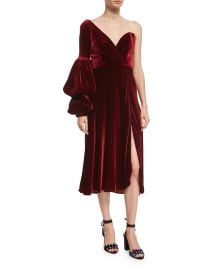 Johanna Ortiz Sabina One-Shoulder Velvet Sweetheart Dress at Neiman Marcus