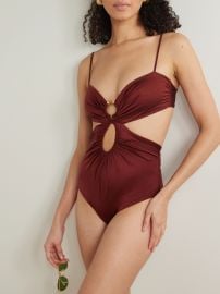 Johanna Ortiz Sunny Days Embellished Cutout Swimsuit in Burgundy at Net a Porter