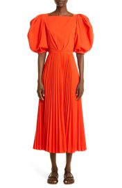 Johanna Ortiz Viva La Vivida Pleated Puff Sleeve Poplin Maxi Dress in Fire Red  at Nordstrom