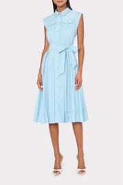 Johanna Pleated Twill Midi Dress at Milly