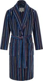 John Christian Men's Warm Fleece Robe Navy with Multicolored Stripes at Amazon