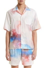 John Elliott Birds Eye Abstract Cotton Blend Camp Shirt at Nordstrom