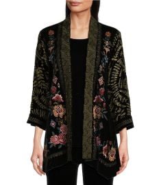 John Mark Embroidered Burnout Velvet Banded Neck 34 Cuffed Sleeve Floral Print Kimono Dillardx27s at Dillards