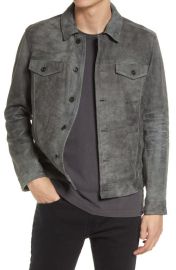 John Varvatos Andrew Suede Trucker Jacket in Seal Grey at Nordstrom