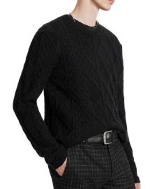 John Varvatos Dotel Cotton Blend Mixed Stitch Cable Knit Regular Fit Crewneck Sweater Bloomingdales at Bloomingdales