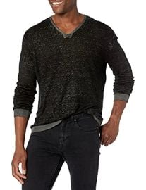 John Varvatos Ellington Slim Fit Long Sleeve Linen V Neck Sweater at Amazon