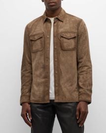 John Varvatos Izzy Goat Suede Overshirt at Neiman Marcus