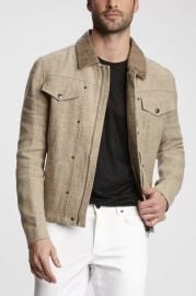 John Varvatos Linen Jacket With Leather Collar at eBay