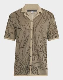 John Varvatos Mens Holt Hand Drawing Camp Shirt at Neiman Marcus