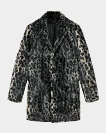 John Varvatos Mens Templeton Leopard Effect Faux Fur Top Coat at Neiman Marcus