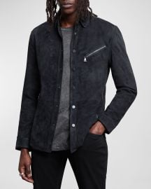 John Varvatos Menx27s Snap-Front Suede Shirt Jacket at Neiman Marcus