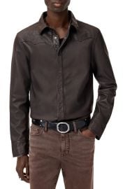 John Varvatos Samuel Leather Shirt Jacket in Earth Brown at Nordstrom