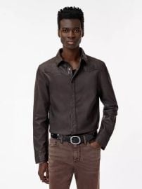 John Varvatos Samuel Leather Shirt Jacket in Earth Brown at John Varvatos