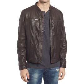 John Varvatos Star USA Band Collar Leather Jacket at Nordstrom