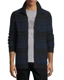 John Varvatos Star USA Basketweave-Knit Striped Cardigan at Neiman Marcus