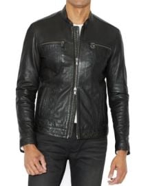 John Varvatos Star USA Leather Band Collar Moto Jacket Bloomingdales at Bloomingdales