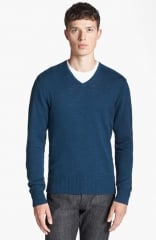 John Varvatos Star USA V-Neck Sweater in Peacock at Nordstrom