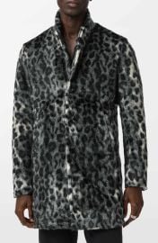 John Varvatos Templeton Leopard Print Faux Fur Topcoat at Nordstrom