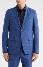 John Varvatos Varick Slim Fit Blue Slub Wool & Linen Blend Suit at Nordstrom
