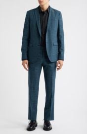 John Varvatos Varick Slim Fit Green Glen Plaid Slub Wool & Linen Blend Suit at Nordstrom