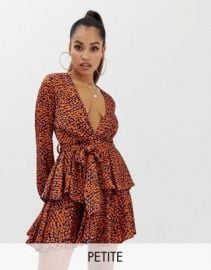 John Zack Petite plunge front skater dress in contrast leopard   ASOS at Asos