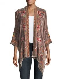 Johnny Was Petite Waleska Draped Embroidered Velvet Cardigan at Neiman Marcus