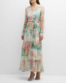 Johnny Was Ruksana Floral-Print Lace-Trim Maxi Dress at Neiman Marcus