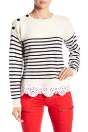 Joie   Aefre Wool  amp  Cashmere Blend Eyelet Lace Trimmed Stripe Sweater   Nordstrom Rack at Nordstrom Rack